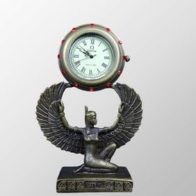 Vintage Brass Inlay Gem Figure Clock
