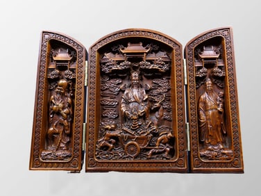 Old Chinese Boxwood Wood Carved Taoism Deity Fukurokuju Box