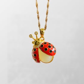Exquisite Chinese Gilt Gold 925 Silver Inlay Hetien Jade Seven-spotted Ladybug Pendant
