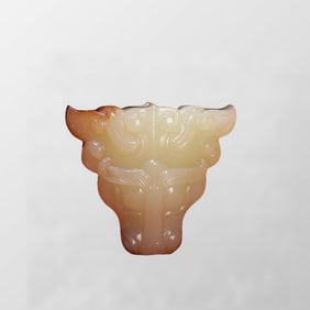 Vintage Chinese Hetian Jade Carved Beast Face Pendant