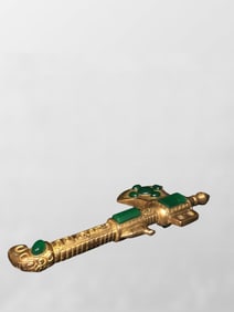 Vintage Chinese Gilt Gold Bronze Inlay Green Jade Axe Statue