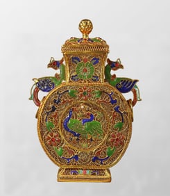 Exquisite Chinese Gold Wires Enamel Inlay Gem Vase