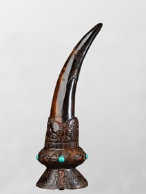 Vintage Ox Horn Inlay Gems Statue