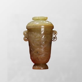 Vintage Chinese Hetian Jade Carved Fortune Dragon Wine Cup w Lid