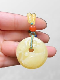 Superb Natural Beeswax Carved Carp Pendant w Beads Necklace