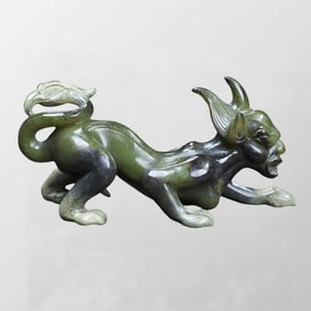 Vintage Chinese Hetian Jade Carved Divine Beast Statue