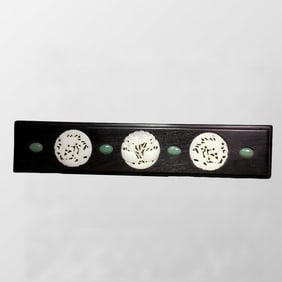 Vintage Chinese Zitan Wood Inlay Jade Jewellery Box