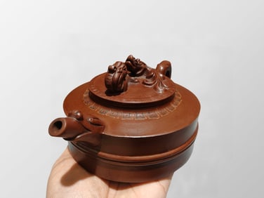Chinese Yixing Zisha Clay Double Dragon Teapot w Artist Signed