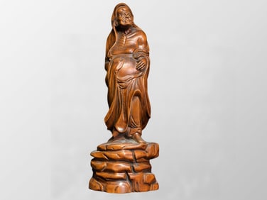 Vintage Chinese Boxwood Wood Buddhism Dharma Statue