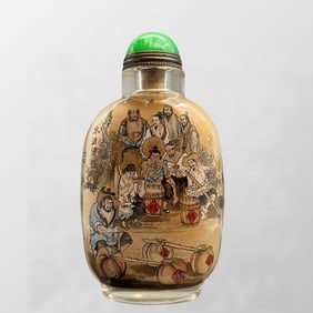 Old Chinese Peking Glass Inside Painting Figure Design Snuff Bottle w Stopper