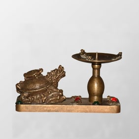 Vintage Chinese Brass Dragon Turtle Candlestick