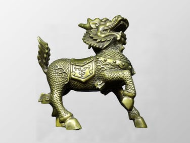 Vintage Chinese Brass Fortune Kylin Statue