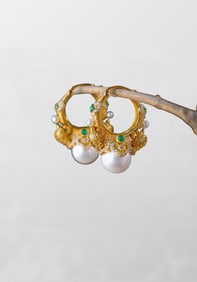 A Pair Exquisite Silver Plated Gilt Gold Inlay Pearl Earrings