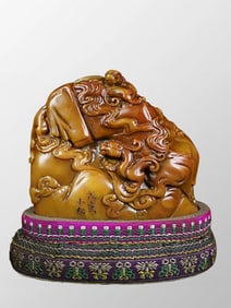 Vintage Chinese Shoushan Stone Tianhuang Stone Low Relief Chi Dragon Seal