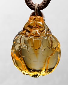 Beautiful Natural Yellow Crystal Carved Dragon Turtle Pendant