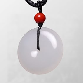 Chinese Natural White Hetian Jade Lucky Pendant w Certificate