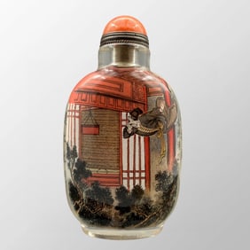 Old Chinese Inside Painting Peking Glass Figure Snuff Bottle w Stopper