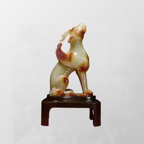 Superb Vintage Chinese Hetian Jade Carved Divine Beast Statue