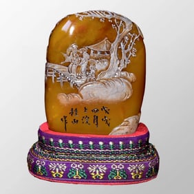 Vintage Chinese Shoushan Stone Tianhuang Stone Carved Pine Tree & Figure Design Seal