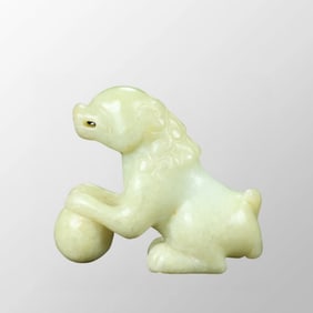 Chinese Natural Hetian Jade Carved Fortune Lion Statue