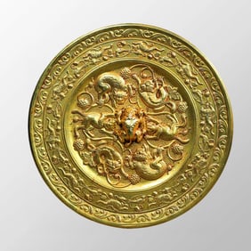 Vintage Chinese Gilt Gold Bronze Fortune Beast Mirror