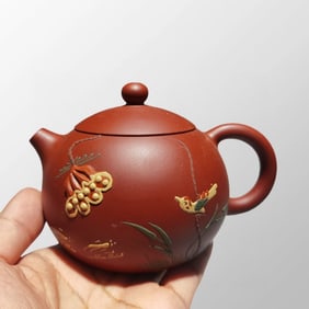 Chinese Yixing Zisha Clay Bird Teapot w Artist Signed