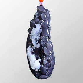 Chinese Natural Hetian Jade Carved Flowers Bird Design Pendant w Certificate