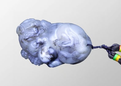 Chinese Natural Shoushan Stone Carved Fortune Pixiu Statue w Box