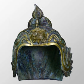 4.8 Kg Warring States Period Gilt Gold Bronze Helmet Statue