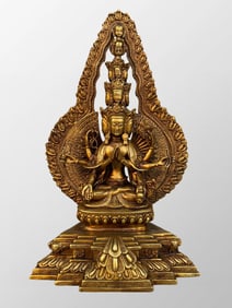 Old Tibetan Buddhism Gilt Gold Bronze Thousand-hand Bodhisattva Statue