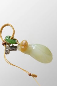 Chinese Natural Hetian Jade Carved Magnolia & Butterfly Pendant