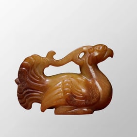 Vintage Chinese Hetian Jade Carved Phoenix Statue