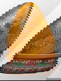 Vintage Chinese Shoushan Stone Tianhuang Stone Low Relief Figure & Pine Tree Design Statue w Box