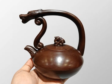 Chinese Yixing Zisha Clay Dragon Head Handle Teapot w Artist Signed