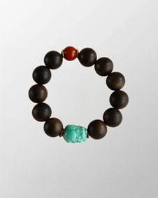 Old Chinese Chenxiang Wood & Agate & Turquoise Beads Bracelet