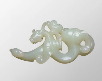 Superb Chinese Natural Hetian Jade Carved Dragon Phoenix Belt Buckle