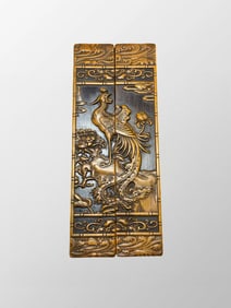 A Pair Chinese Wood Inlay Bamboo Phoenix Design Paperweights