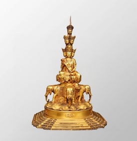 Old Tibetan Buddhism Gilt Gold Bronze Samantabhadra Buddha Statue