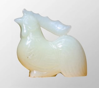 Superb Chinese Natural Hetian Jade Carved Rooster Statue