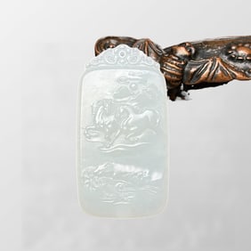 Chinese Natural Hetian Jade Low Relief Fortune Horse Pendant