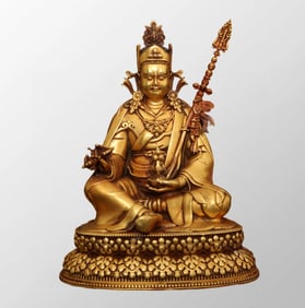 Tibetan Buddhism Gilt Gold Bronze Padmasambhava Buddh Statue