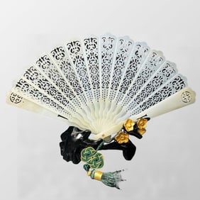 Exquisite Openwork Chinese Hetian Jade Fan Statue