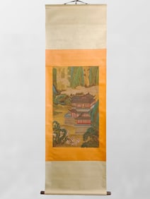 Chinese Watercolour On Silk Mountain River Scene Design Painting - Wu Ze Tian