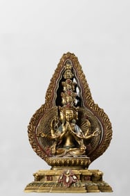 Vintage Gilt Gold Bronze Colored Drawing Thousand-hand Bodhisattva Statue