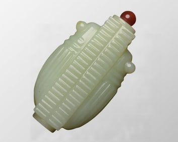 Chinese Hetian Jade Carved Fortune Cicada Pendant