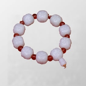 Superb Chinese Hetian Jade Flowers Beads Bracelet