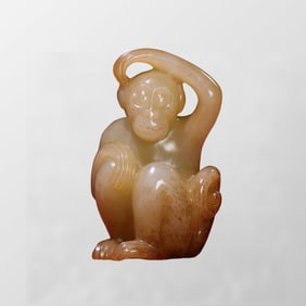 Chinese Hetian Jade Carved Monkey Pendant/Statue