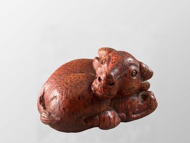 Vintage Chinese Bamboo Carved Fortune Ox Statue