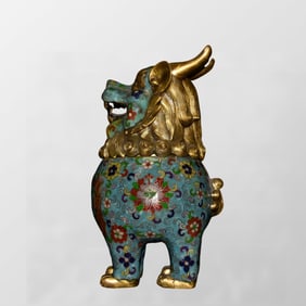 Vintage Chinese Gilt Gold Copper Cloisonne Fortune Dragpn Incense Burner