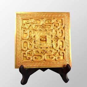 Chinese Gilt Gold Bronze Fortune Dragon Bronze Mirror